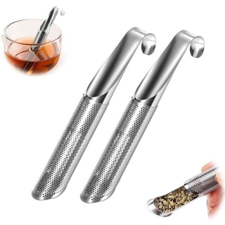 2 stk. te-si i rustfrit stål, kreativ te-si til tekander, mesh-filter med hængende krog-håndtag, universal finmasket te-diffuser.
