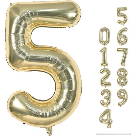 Guld Ballong Nummer 5, 40 Tum Stor Självuppblåsande Folienummer Ballonger 0-9, Ljus Guld Digital 5 Helium Ballong för 5:e Flickor Pojkar Kvinnor 