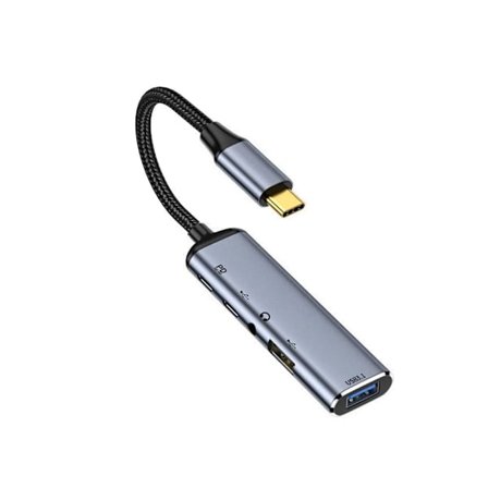 USB-C Multiport Adapter Typ C till Ljud 3.5mm Dubbel USB 3.0 Hub med 100W Hona PD Strömport Grå YEMAESRE