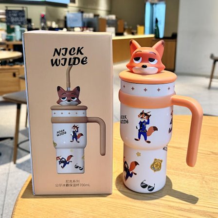 Zootopia Mugg - Stor Volym med Judy & Nick | Perfekt för Kylande Drycker | Trendig Ismugg med Sugrör LK - Mini Pocket Nick 200ml enkel kopp
