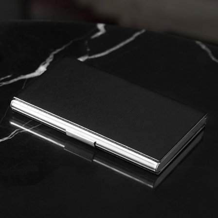 Porte-cartes de crédit métal et cuir noir pour hommes - Porte-cartes