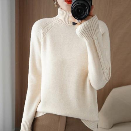 Naisten Neuleet Syksy Talvi Neule Turtleneck Yksivärinen Inner Wear Paita Paksu Löysä Villapaita Beige XL