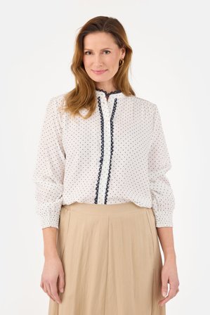 SIGNATURE - Langærmet Bluse - Off White - Med Prikker