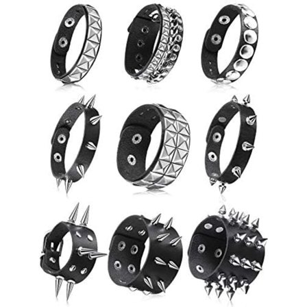 9 Stycken Spetsiga Nitar Armband Svart Läder Punk Br,ZQKLA