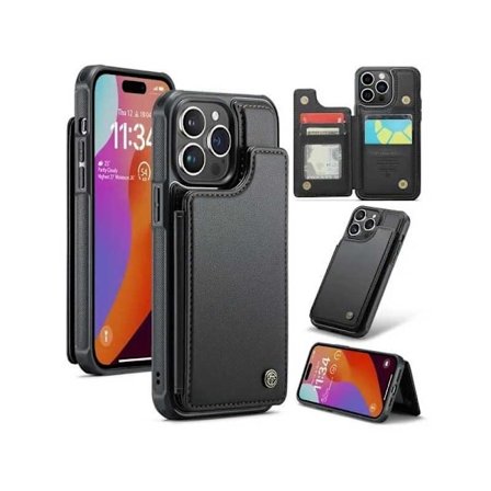 CaseMe Shockproof Cover Kortholder Stander 4-rums iPhone 14 Pro Max Sort