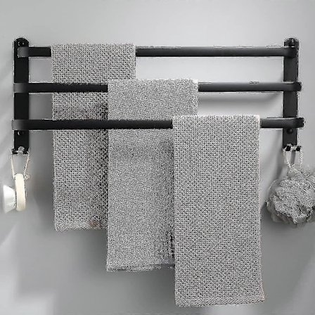 Seinään asennettava pyyheteline alumiinista - 3 kerrosta - vedenpitävä - musta - 30 cm