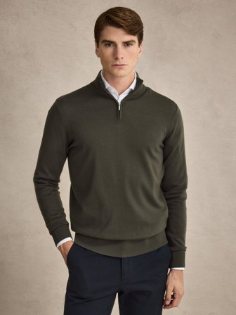 John Henric Men's Grüner Zip-Pullover Regular Fit Size S