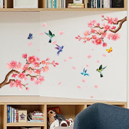 Seinän tarra kukka oksat linnut perhoset, seinätarra, mod