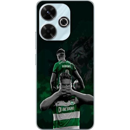 Kompatibel Mobilcover til Xiaomi Redmi 13 Neonmotiv med teksten "Gaming er i mit DNA" på en blå og rød murvæg med en lysende DNA-spiral.