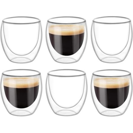 6 stk. Dobbeltveggede Kopper Glass Krus, Gjennomsiktige Dobbeltveggede Kaffe Kopper, Dobbeltveggede, Cappuccino, Latte og Isolerte (80 ml)