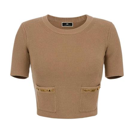 Elisabetta Franchi Round-neck Strik Brun, Dame Striktrøjer