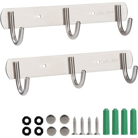 Veggmontert klesstativ, 2 stk veggmonterte kleskroker, rustfritt