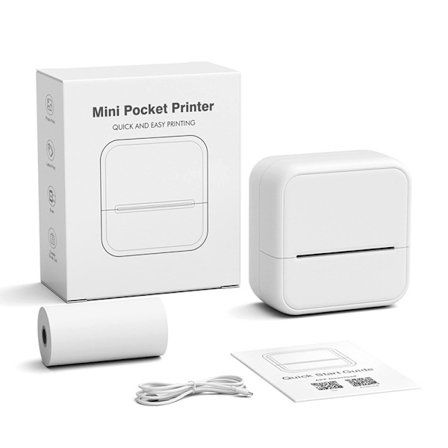 Bluetooth termisk skrivare, etikettskrivare med 1 rulle etiketpapper (vit)