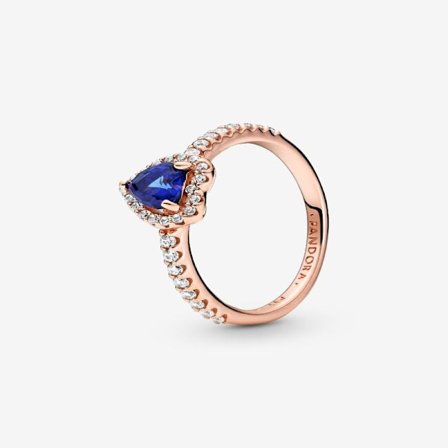 Pandora - Sparkling Blue Elevated Heart Ring - 14k roséguldplätering