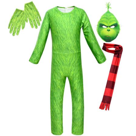 Christmas Grinch Costume Jumpsuit Hat Hansker Halloween Cosplay green 160cm