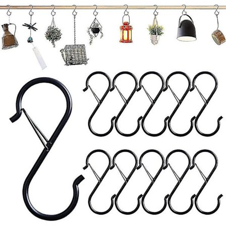 10-pakning S-kroker for oppheng Svart S-kroker Heavy Duty Metallkroker med sikkerhetslås {DB}