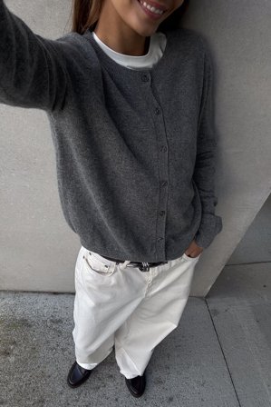 Premium Selection Knitted Cashmere Cardigan - Premium kvalitet - Grå - L (EU 42-44)