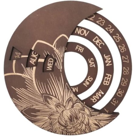 Wooden Wall Calendar Round Moon Perpetual Calendar Adjustable Wall Calendar (brown)(1pc