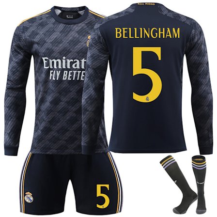 Real Madrid Udebane Langærmet Fodboldtrøje til Børn, Fodboldtøj Sæt 23-24 Nr. 5 Bellingham No.5 Bellingham