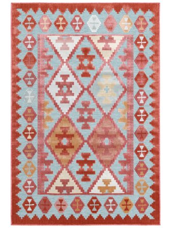 Tappeto Per Interni/Esterni Geometrico Lavable Saga Kilim - Turchese/Multicolore 160X230 In Stile Moderno
