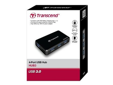 Transcend HUB3 - Hub - 4 x SuperSpeed USB 3.0 - stasjonær