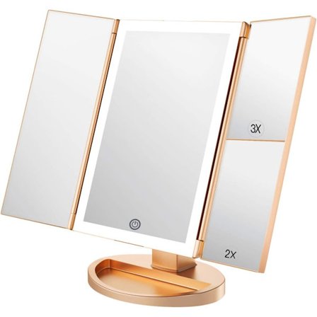 Lighted Makeup Mirror, 1x/2x/3x forstørrelse med 22 LED berøringsskjerm og USB-lading, 180 graders justerbart stativ for kosmetisk sminke på benken