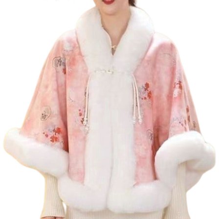 Varmt vintersjal Stort plysjal Vinterfrakke Kunstige pels Bryllup til koldt vejr Komfort landskabsmaleri