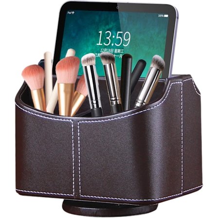 5 stk. 360° Roterende Fjernkontrollholder PU Lær Skrivebordsorganisator Multifunksjonell Oppbevaringshylle (Brun)