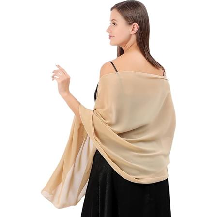Gjennomsiktige myke chiffon-sjal og omslag for kvinner, lette festkjoler for bryllupsfest, skjerf, brud, champagne (1)
