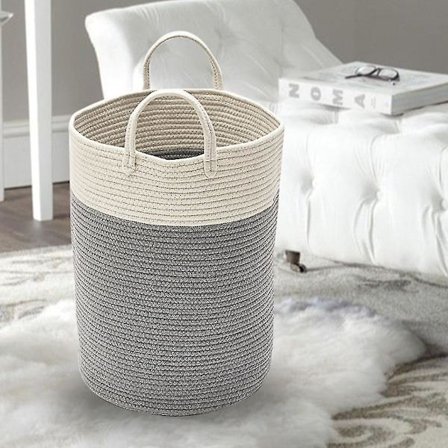 Vevd kurv i bomull, taukurv til klesvask, oppbevaringskurv for baby, barn og leker -fg