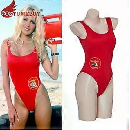 Pam og Tommy Cosplay Kostyme Sexy Rød Jumpsuit Pamela Anderson Baywatch Kostyme Ettdelt Badedrakt Dame Body Badedrakt