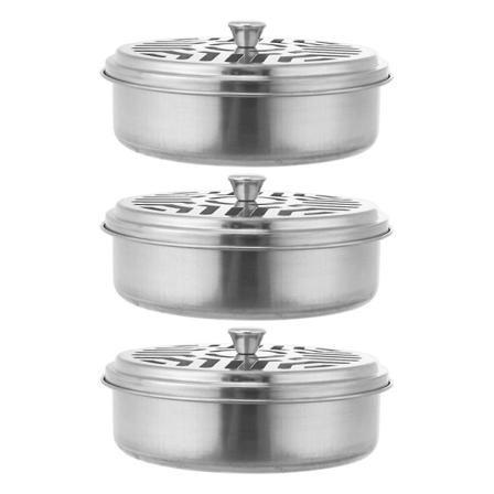 3 stk. Myggspiralbokser i rustfritt stål, hul rund myggspiralforbrenningsboks, sølv 14,4 x 14,4 x 4 cm Silver 14.4X14.4X4CM