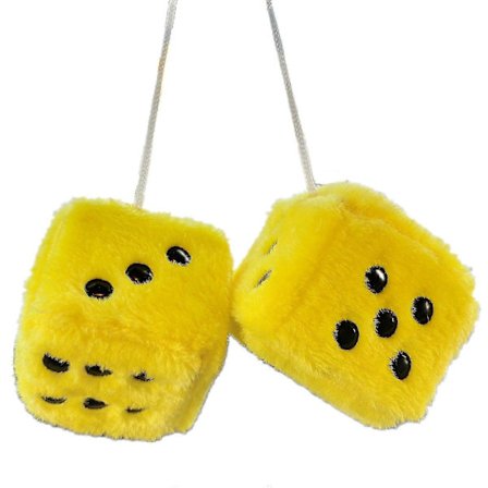 2 stk. Retro Firkantet Spejl Hængende Par Plys Terninger Med Prikker Bil Dekoration Terning Vedhæng Gul