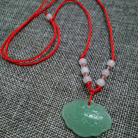 Jade Hängande Halsband Handvävt Lotus Guanyin Buddha Berlock L