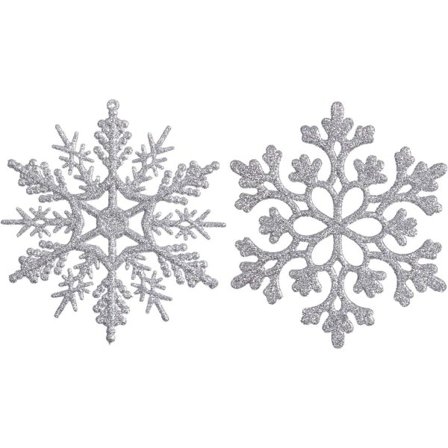 IC 20 st/4" vita plast julglitter snöflinga dekorationer Silver