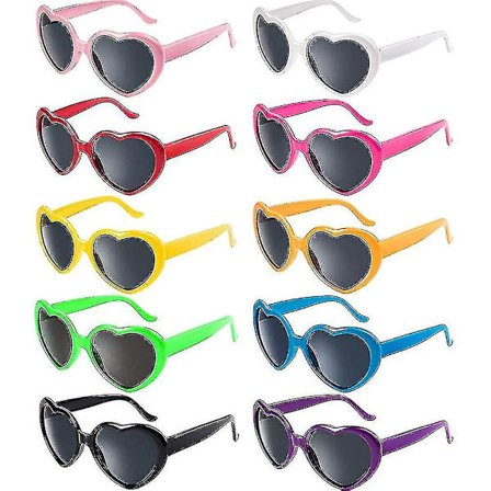 10 stk. Neonfarvede hjerteformede solbriller til kvinder til polterabend