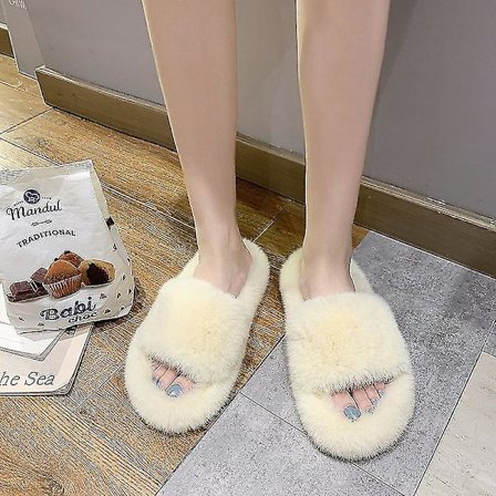 Vinter Hjemmeuld Slippers Mode Kunstig Pels Varme Sko Kvinder Slip On Flats Kvinde Hjem