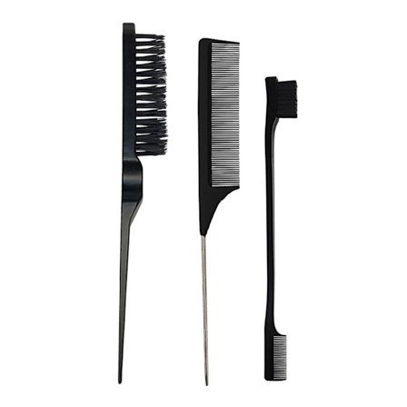 3 stk. hårstylingkamsett, tuperingshårbørster, spisskammer, kantverktøy for kvinner, kantbørsting, kjemming, glatting av hår