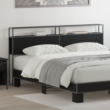 Förvaringshuvudgavel med hylla Svart ek 180 cm Konstruerat trä