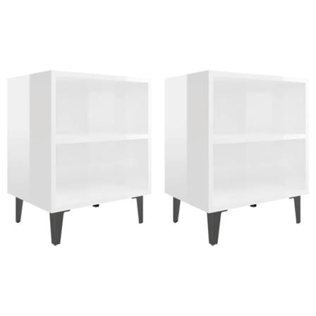 Vidaxl Sängbord Med Metallben 2 St Vit Högglans 40x30x50 Cm Vit