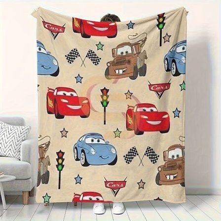 1 stk. Disney Cars-tema plysjleketeppe - Med myk flanellsdesign med Lynet McQueen og venner, i en C [DB]