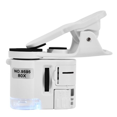 LED Forstørrelsesglass 100x, mini bærbar forstørrelsesglass for mobiltelefon med klips for å ta bilder