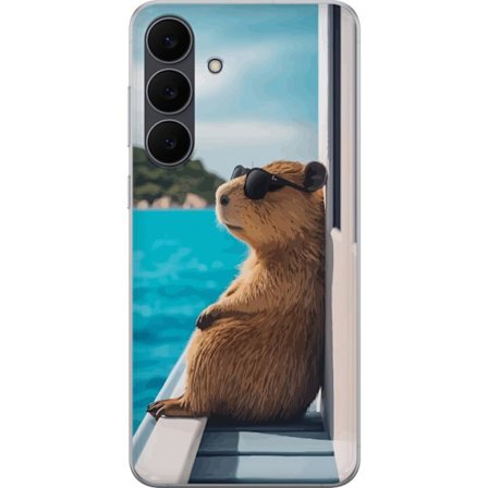 Kompatibel Mobilcover til Samsung Samsung Galaxy S25 FE Afslappet kapibara med solbriller ved havet, sjovt og humoristisk motiv der spreder glæde og