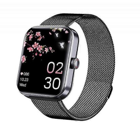 F57L Älykello verensokerin, sykkeen ja verenpaineen mittaukseen - Terveyden seuranta happianturilla, Milanon musta teräs