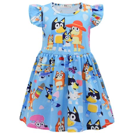 Barn Jenter Bluey Hund Venner Klesdrakt Kjole Plissert Skjørt Prinsessefestgaver Blå