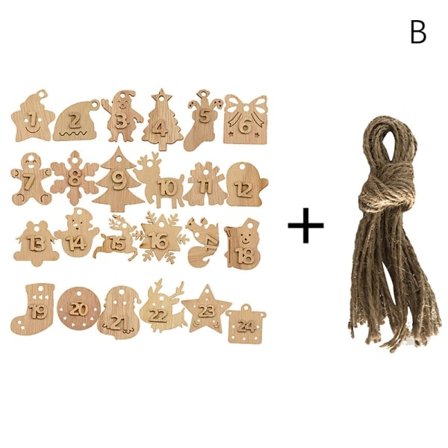 1-24 tal Nedtælling Jul Adventskalender Træophæng B
