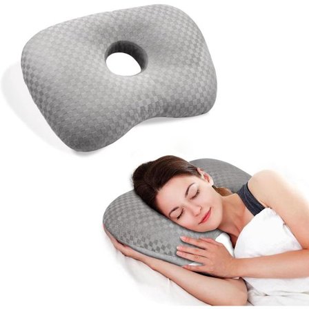 Sivulla nukkujan ortopedinen korvatyyny - donitsin muotoinen tyyny rei'itetyllä puhkaisuhoidolla - syvän unen tyyny (harmaa)
