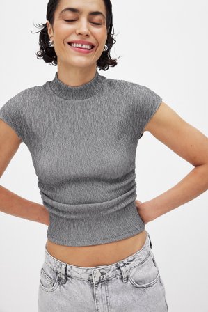 NA-KD Haut structuré à col montant - - Gris - L