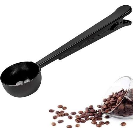 Kaffeskje med klips Rustfritt stål svart multifunksjon