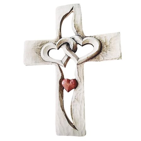 Morain Trækors Udskåret Sammenflettede Hjerter Vægdekoration Kristent Religiøst Kors Krucifiks Kirke
